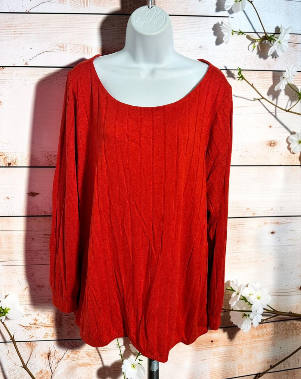 Lane Bryant Red Pullover Sweater Sz 22/24 (3X) Ribbed Long-Sleeve Plus Size Top